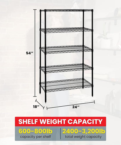 Quantum Storage Systems WR54-1824BK-5 Starter Kit Wire Black Epoxy 5 Shelves 54" H x 24" W x 18" D