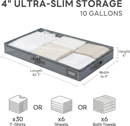 4-Inch Under Bed Storage Containers (3-Pack) | Sturdy Sidewalls | Clear Cover & Label Holder | Underbed Organizer for Crib/Couch | Stores Clothing/Blankets/Wrapping Paper/Toys