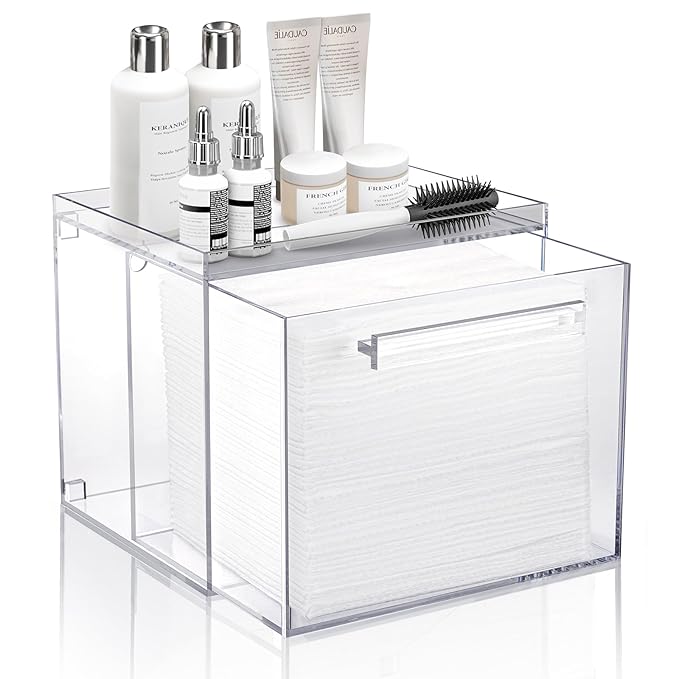 Disposable Facial Towels Storage Box - Acrylic Container Compatible With Clean Skin Club Clean Towel XL - Wall-Mounted Makeup Organizer With Drawer Valentine's Day Gifts