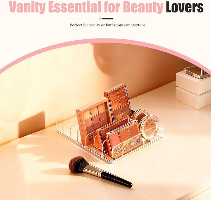 2-Pack Acrylic Makeup Palette Organizer, 7-Slot Eyeshadow Palette Storage, Clear Display Case for Vanity Drawer Countertop, Cosmetic Organizer for Makeup Brushes, Lipstick, Blush Kits