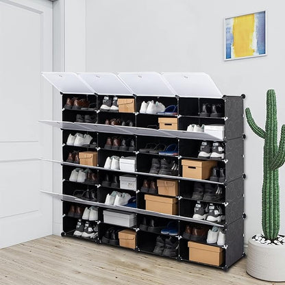 Karl home 12-Tier Portable Shoe Rack Organizer 64 Pair Tower Shelf Storage Cabinet Stand Expandable, 12 Storage Cabinet for Heels, Boots, Slippers, Black