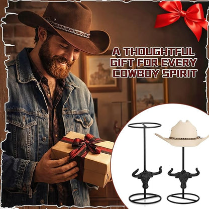 Chunful 2 Pcs Cowboy Hat Stand Display Father Day Bulk Gifts Western Metal Longhorn Hook Rack Vintage Rustic Hat Holder Rack Organizer for Display Tabletop Desk Organization Father Cowboy Western Gift
