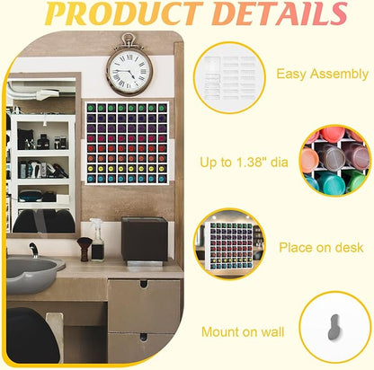 64 Grids Hair Color Organizer for 2oz Shades EQ Wall Mounted Hair Color Rack Stackable Hair Dye Holder Paint Bottle Rack Stand for Salon Decor Lumishine Igora Vibrance Deepshine Use (1, White)