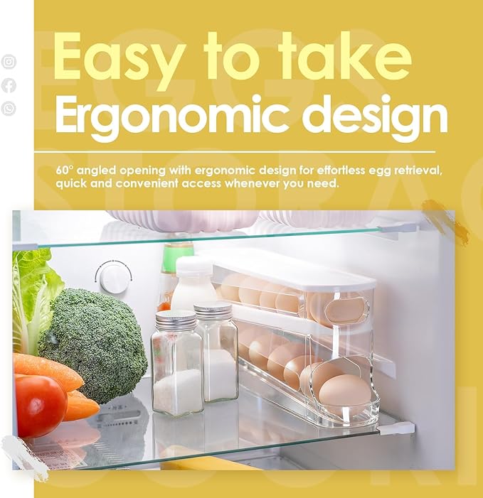 Sylphide Egg Dispenser for Refrigerator, Gravity Fed Egg Dispenser, Egg Holder for Fridge, Food-Grade Auto Rolling Egg Storage Organizer