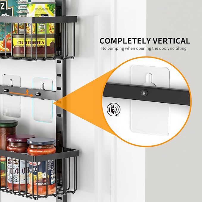 Moforoco Over The Door Pantry Organizer, Pantry Door Organizer Shelves, Kitchen Organizers and Storage, Hanging Basket Wall Spice Rack Seasoning Shelves, Laundry Room Bathroom accessories（Black