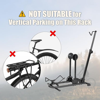 BIKE HAND Vertical Bike Stand - for Fat Bike Snow MTB Road Bikes with Max 5" Tire Width - Vertical & Horizontal Adjustable Bicycle Parking Rack with Seatpost Stabilizer - Wheel Sizes up to 29"