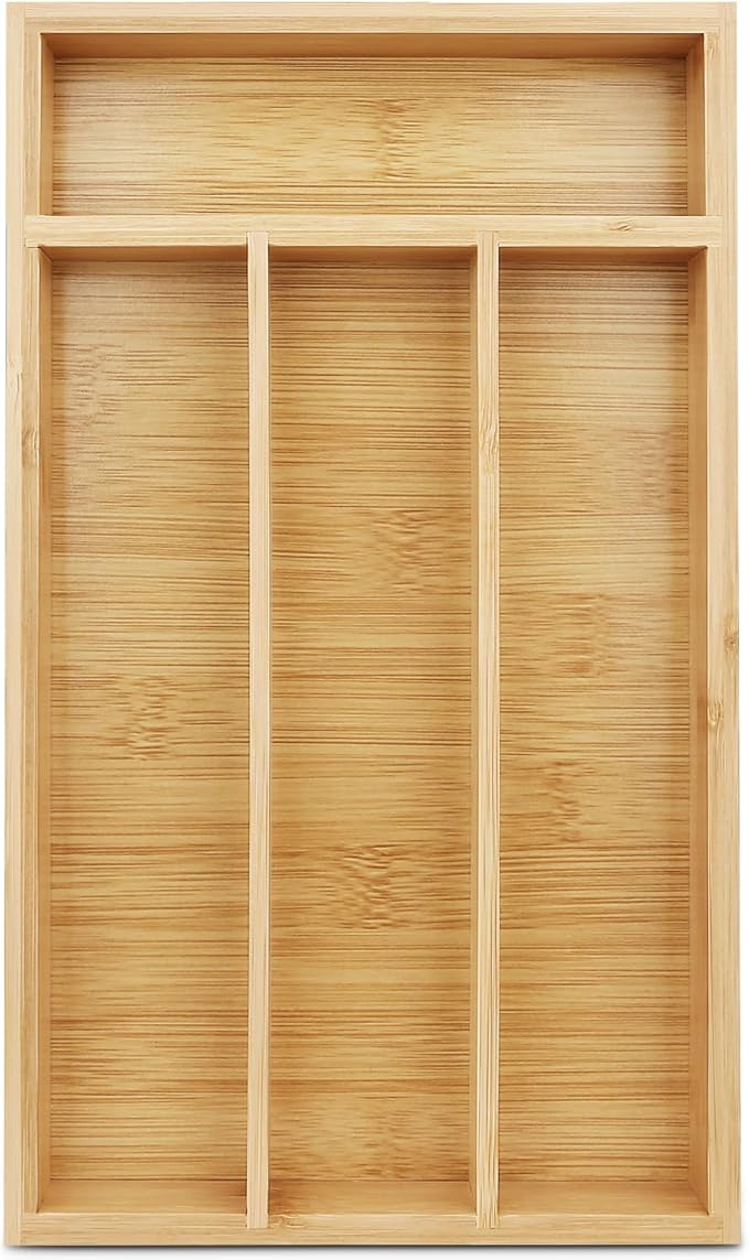 shenee Small Silverware Organizer, Bamboo Drawer Organize, Bamboo Silverware Drawer Organizer, Spoon Flatware Storage with Grooved Drawer Dividers