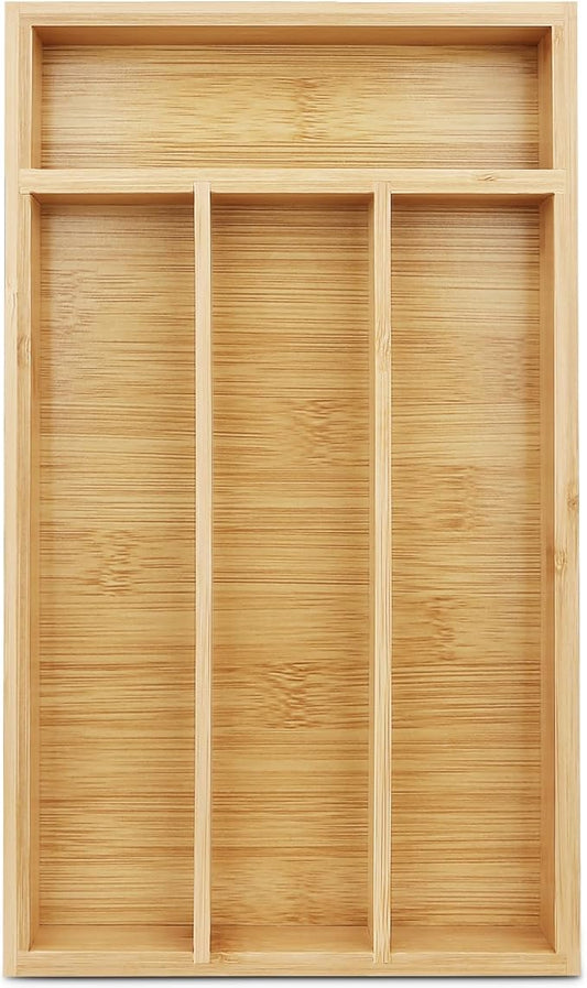 shenee Small Silverware Organizer, Bamboo Drawer Organize, Bamboo Silverware Drawer Organizer, Spoon Flatware Storage with Grooved Drawer Dividers
