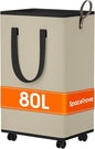 SpaceTrove Laundry Basket with Wheels, Collapsible Laundry Baskets, Laundry Hamper with Handles Detachable Wheels, Rolling Laundry Basket, Dirty Clothes Hamper for Bathroom, Dorm, Bedroom, Beige, 80L