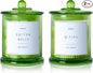 Ronasip Qtip Holder & Cotton Pad Dispenser, Bathroom Organizer and Storage Canisters, 16oz Glass Apothecary Jars for Kitchen, Restroom - Home Decor Accessories, Room Decor Aesthetic (2 Pack, Green)