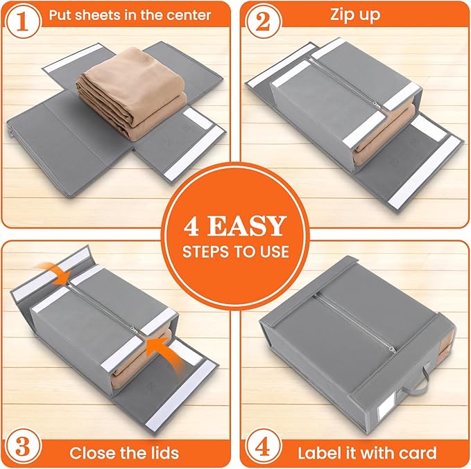 WOWBOX Sheet Organizers and Storage,Closet Bed Sheet Organizer Under Bed Storage and Organization with Label Cards & Clear Window for Bedding Sheets,Duvet Covers,Blankets (10 Pack，Gray)