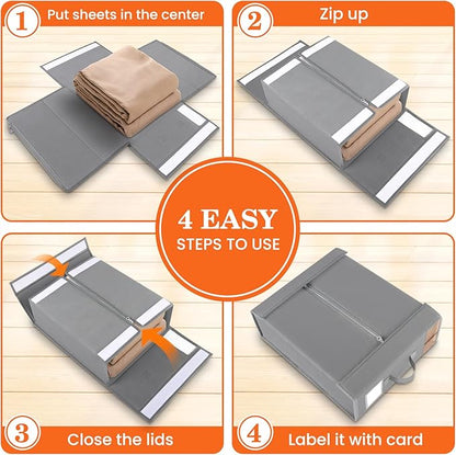 WOWBOX Sheet Organizers and Storage,Closet Bed Sheet Organizer Under Bed Storage and Organization with Label Cards & Clear Window for Bedding Sheets,Duvet Covers,Blankets (10 Pack，Gray)