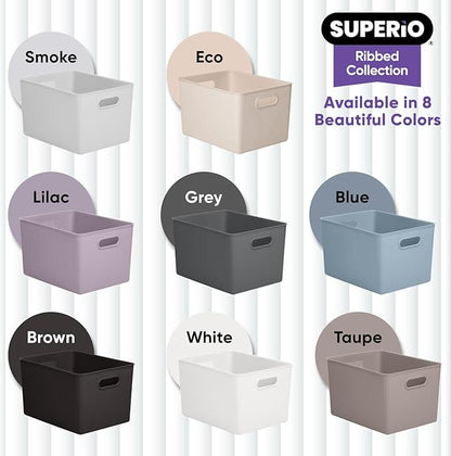 Superio Ribbed Collection - Eco-Friendly Decorative Plastic Basket Open Home Storage Bin and Lid, X-Large (1 Pack) Container Boxes for Organizing Closet Storage Bins for Shelves 22 Liter/23 Quart