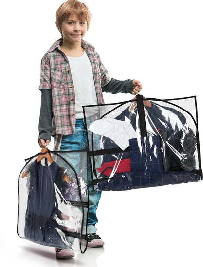 Clear Garment Bags for Dance Costumes, 40” Dance Garment Bags for Dancers, Kids Garment Bag for Dance Competitions with 3 Zipper Pockets, Garment Bags for Hanging Clothes, 6 Pack, Black