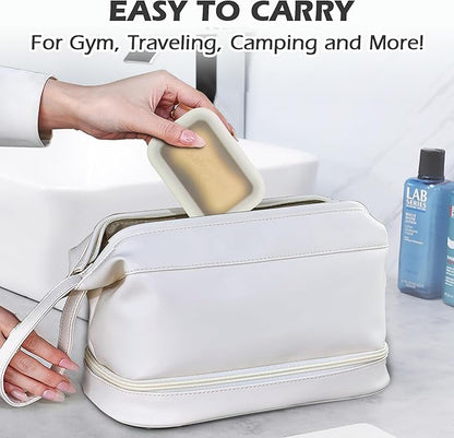 AIDIMMING Enhanced Leak Proof Traveling Soap Container,Compact Silicone Travel soap case with Drainage Layer,Shatterproof Soap Box with a See-Through lid for Bathroom,Gym,Camping (Clear&Offwhite)