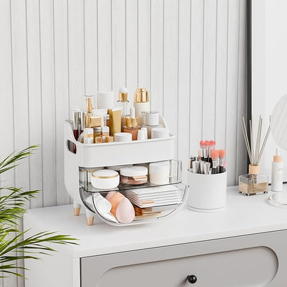 Yieach White Make up Organizer for Countertop,Vanity,Large Capacity Bathroom Makeup Skincare Organizers With Brush Holder,Makeup Storage Organizer for Lotion,Beauty Products,Skin Care,Makeup Display
