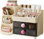 Makeup Organizer for Vanity with Brush Holder, Large Capacity Bathroom Countertop Skincare Organizer with 2 Drawers, Cosmetic Display Case for Perfumes, Eyeshadow Palettes, Nail Polishes