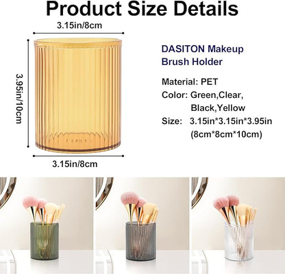 DASITON Makeup Brush Holder Organizer, Acrylic Makeup Brush Cup, Vintage Striped Make Up Brush Holder for Vanity, Bathroom Countertop, Toothbrush Holders, Pen Holder for Desk Storage (Yellow)