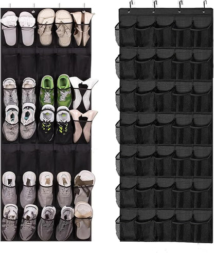 Over The Door Shoe Organizer, 35 Mesh Pockets Shoe Rack for Closet, Entryway, Bathroom, Heavy-Duty Hanging Storage for Sneakers, Heels, Flip Flops & More (Black)