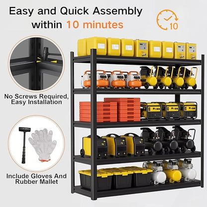 45''W Garage Shelving,3300LBS Heavy Duty Garage Shelving,78"H Industrial Shelving,Adjustable Storage Shelf Unit with Double Layer Posts for Garage,Basement,Warehouse,Commercial,Black 5 Tier