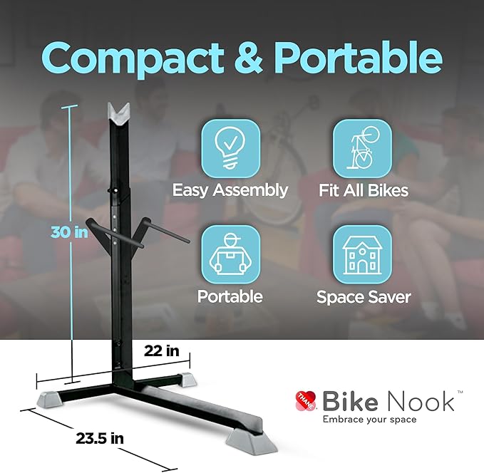 Bike Nook Bike Stand & Vertical Storage Rack The Original Vertical Bicycle Floor Stand for Garage Storage and Indoor and Outdoor use, Perfect Bike Accessories for Small Spaces with No Drilling