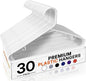 HOUSE DAY White Plastic Hangers 30 Pack, Plastic Clothes Hangers with Built-in Strap Hooks, Space Saving Slim Hanger for Closet Organizers and Storage, Durable Clothing Hanger for Shirts Blouses Tops