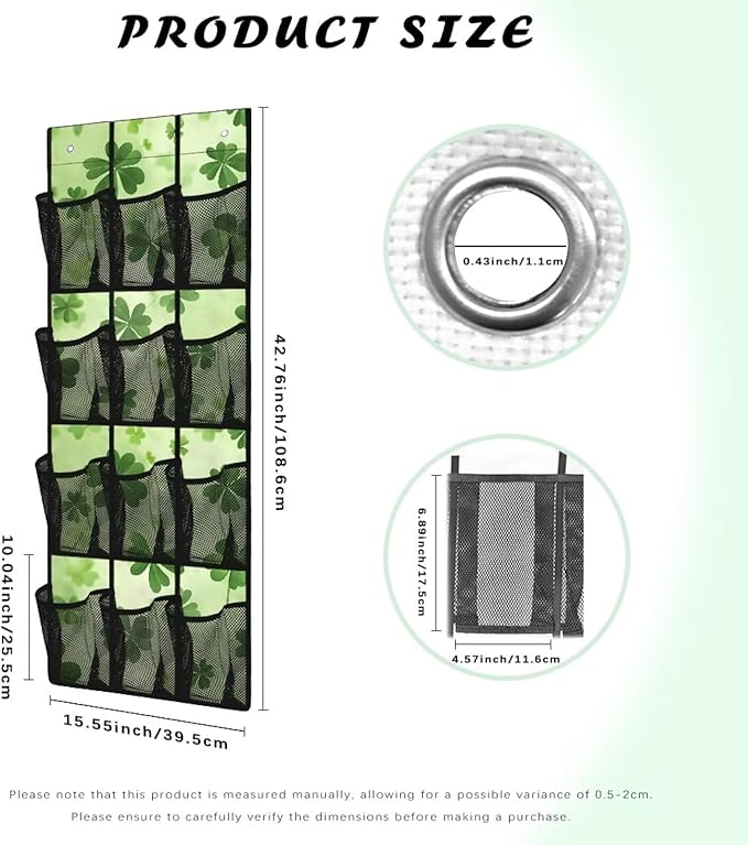 Over the Door Organizer with 12 Mesh Pockets, Storage Hanging Bag Behind the Door for Shoes Toys Cleaning Supplies, Perfect for Bedroom Bathroom or College Dorm, Lucky Leaves