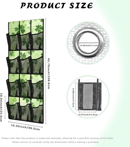Over the Door Organizer with 12 Mesh Pockets, Storage Hanging Bag Behind the Door for Shoes Toys Cleaning Supplies, Perfect for Bedroom Bathroom or College Dorm, Lucky Leaves