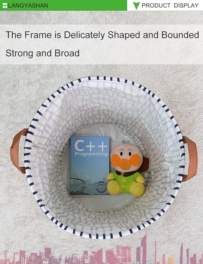 Laundry Basket Canvas Fabric Collapsible Organizer Basket for Storage Bin Toy Bins Gift Baskets Bedroom Clothes Children Nursery Hamper (Blue Stripes)