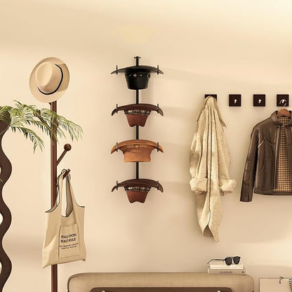 Alyoen Cowboy Hat Rack for Wall, Cowboy Hat Holder Wall Mount Holds Up to 4 Hats, Metal Hat Organizer Storage Hanger, Western Room Decor for Fedoras, Sun Hat