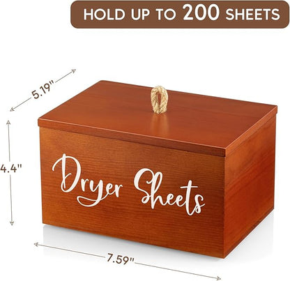 Wood Dryer Sheet Holder - Laundry Sheets Container with Lid - Farmhouse Laundry Room Organization and Storage for Laundry Room Decor and Accessories - Fabric Sheet Dispenser, Red Brown