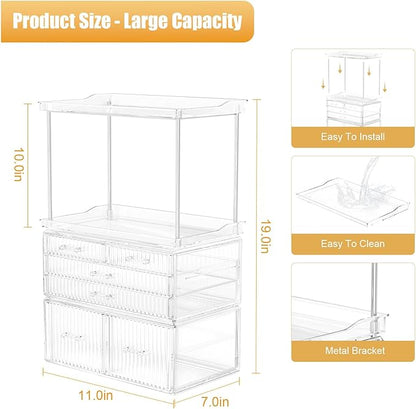 2-Tier 5-Drawer Bathroom Countertop Organizer : Multi-Purpose Makeup Organizer Countertop - Large Skincare Holder Exquisite Vanity Tray - Perfume & Skincare Storage Amber Clear