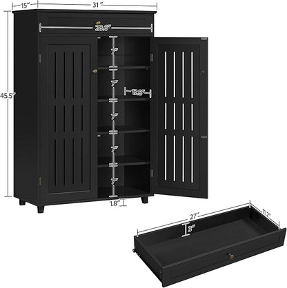 Topeakmart Shoe Rack Storage Cabinet Shelf 5 Tier Adjustable Shoes Organizer with Drawer Louvered Door for Entryway Hallway Furniture Living Room Black