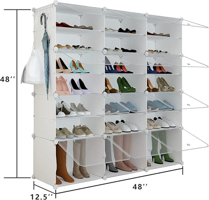 Shoe Rack Organizer, 48 Pair Shoe Storage Cabinet with Door Expandable Plastic Shoe Shelves for Closet,Entryway,Hallway,Bedroom