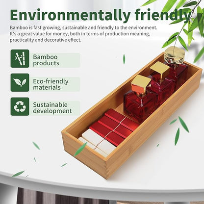 Bamboo Drawer Organizer - Kitchen Drawer Utensil Organizer Office Supplies Desk Organizer Makeup Silverware Tray Flatware Organization 8"*4"*2"