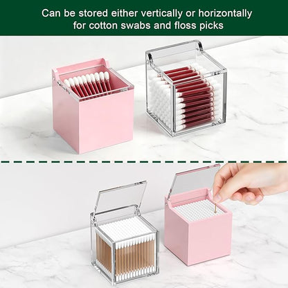 Qtip Holder Dispenser for Cotton Swabs, Balls, Pads, Floss Picks, Lightpink Acrylic Container with Lid Apothecary Jar Bathroom Accessories Canister Vanity Storage Organizer