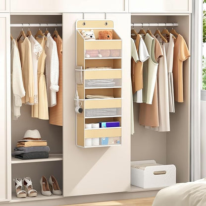Kaitiemoo 1 Pack 4-Tier Over the Door Organizer, Heavy-Duty Large Deep Pocket Hanging With 4 Large Front & 4 Side Pockets With for Pantry, Kitchen, Bathroom, Dorm, Beige
