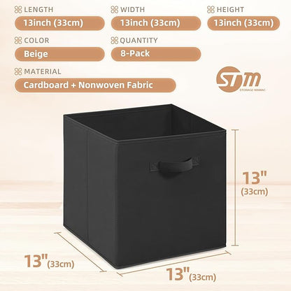 STORAGE MANIAC Storage Cubes, 13 Inch Collapsible Storage Bins with Handles, 8 Pack Fabric Foldable Bins for Organization, Durable Storage Bins for Closet, Shelves, Offices, Toys, 8-Pack Black