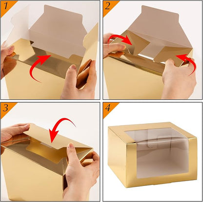 LADYBRO Gold Gift Boxes with Window Display for Hat Storage Containter for Baseball Caps (Fitted, Snapbacks, Trucker), 7.8" x 7.8" x 4.8", 10 Pack