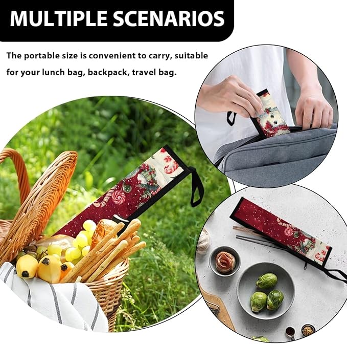 COEQINE Chrismtas Utensil Case for Women Fashion Kitchen Leafproof Replacement Portable Travel Silverweare Bag Portable Leaf-proof Soft Foldable With Keychain,Snowman