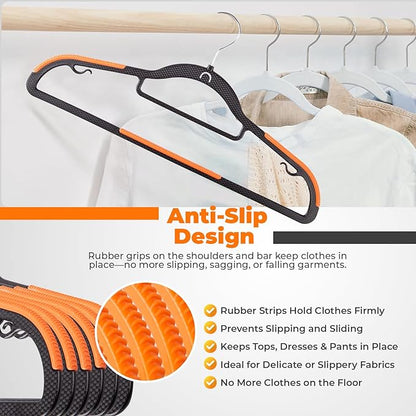 Plastic Hangers 20 Pack, Cascading Slim Space Saving Clothing Hangers with 360° Rotating Hook, Non Slip Clothes Hangers for Sweater Shirt, Heavy Duty Coat Hanger with Inner Hook for Closet, Black