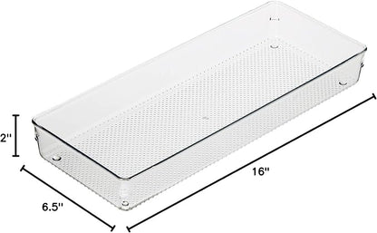 Oggi Clear Drawer Organizer - 6" X 15" - Ideal for Organizing Kitchen Drawers, Office, Desk, Silverware, Kitchen Utensils, Cosmetics and Bathrooms (Pack of 2)