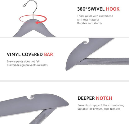 Quality Hangers - Wooden Coat Hangers - Slightly Curved Hanger Set of 20-Pack - Solid Wood with Stylish Chrome Hooks - Heavy-Duty Clothes, Jacket, Shirt, Pants, Suit Hangers (Gray, 20)