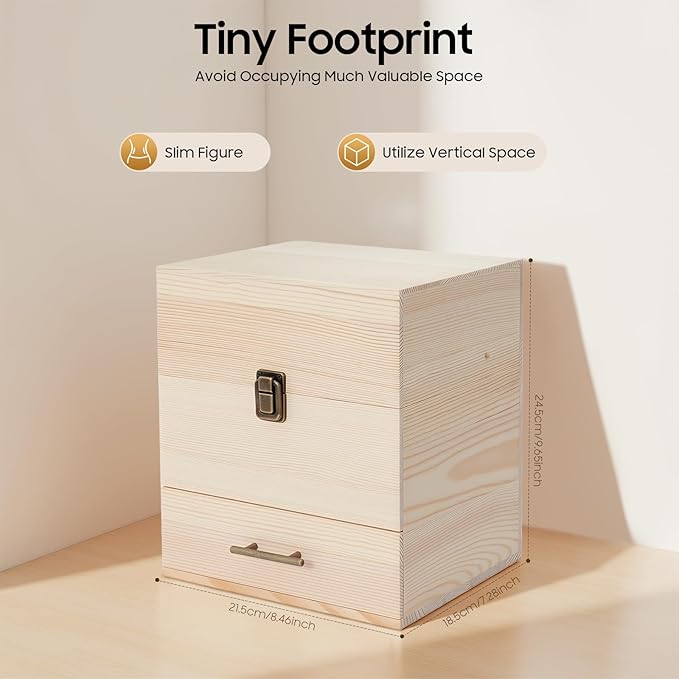 3 Tiers Essential Oil Storage Box, Wooden Perfume Bottle Display Organizer Case w/59 Slots, for 15 ml Bottles Nail Polish Collection Holder