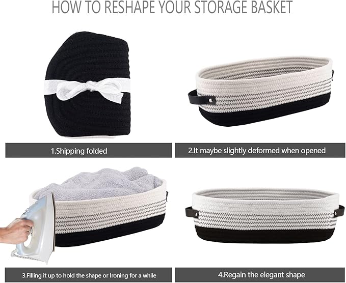 Cotton Rope Toilet Basket Bathroom Decor Baskets, Toilet Paper Holder Basket, Farmhouse Home Decor Organizing Small Baskets 13"x5.9"x4" Black