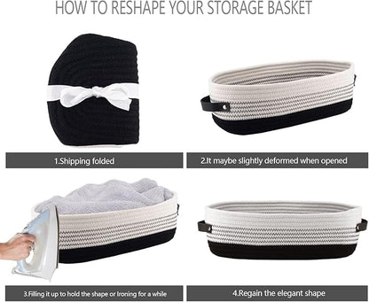 Cotton Rope Toilet Basket Bathroom Decor Baskets, Toilet Paper Holder Basket, Farmhouse Home Decor Organizing Small Baskets 13"x5.9"x4" Black