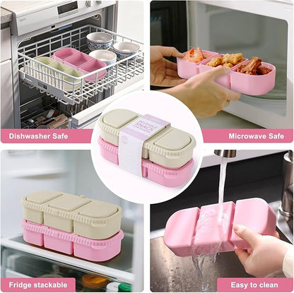 2Pack Silicone Reusable Snack Containers with Lids | Small 3-Compartment Snackle Box |Perfect for Kids Lunch, Sauce, Food Storage at School, Work, Travel