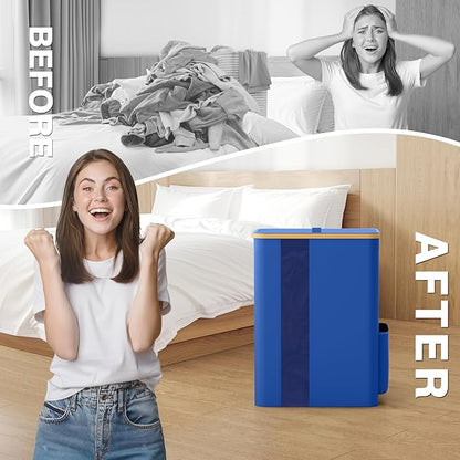 BlissTotes Laundry Basket with Lid, 80L Clothes Laundry Hamper with Handles and Removable Laundry Bag, Breathable Design Hamper with Lid for Bedroom, Bathroom, Dorm, Laundry Room - Blue
