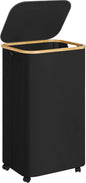 Laundry Basket with Wheels,100L Hampers for Laundry,Black Large Laundry Hamper with Lid and Bamboo Handles,Collapsible & Waterproof Tall Cloth Hamper for Dormitory Family