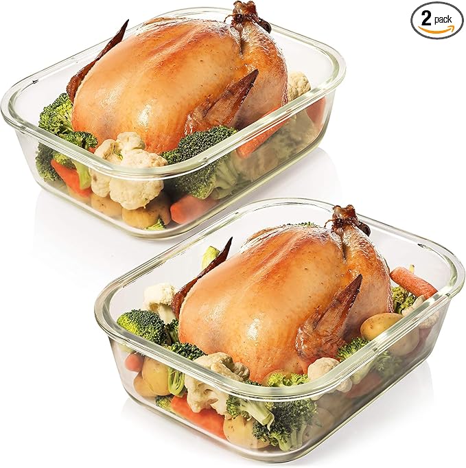 Razab 10 Cups/ 80 Oz 4 Pc (Set of 2) Glass Food Storage Containers with Airtight Locking Lids-For Storing & Serving Food. BPA Free & Leak Proof - Microwave, Dishwasher, Fridge, Freezer and Oven Safe